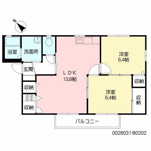 グリーンビレッジ湯川II B棟(2LDK/2階)の間取り写真