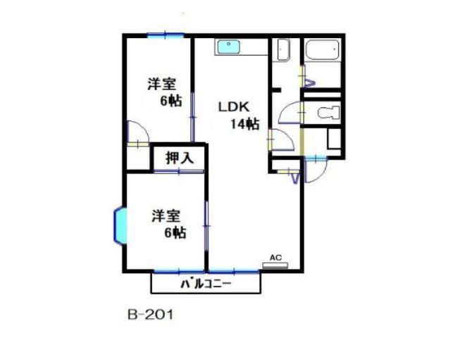 オリンポスB(2LDK/2階)の間取り写真