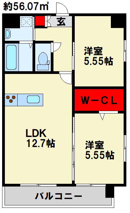 KSK南小倉コアプレイス(2LDK/5階)の間取り写真