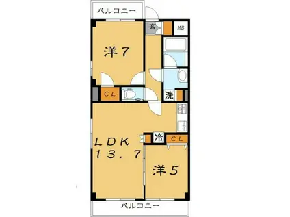 ベルフレンテII(2LDK/1階)の間取り写真