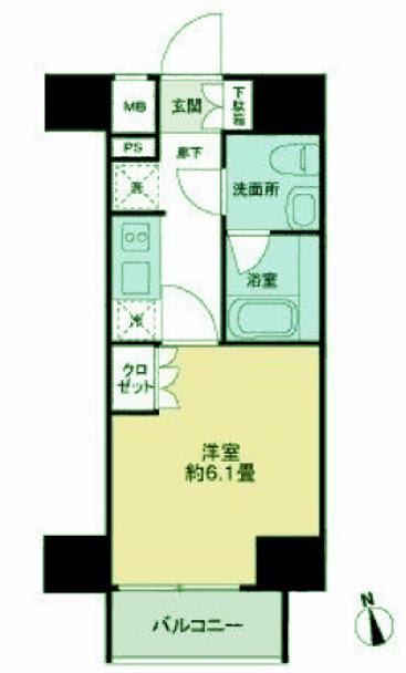 KDA御殿山(1K/10階)の間取り写真