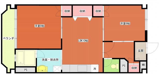京橋ビル新館(2LDK/4階)の間取り写真