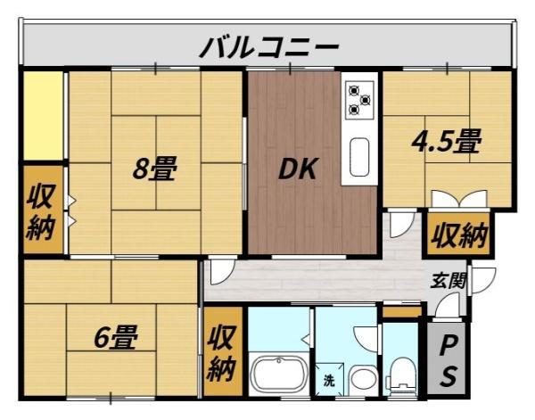 レインボーハウス有秋台西C31棟(3DK/1階)の間取り写真