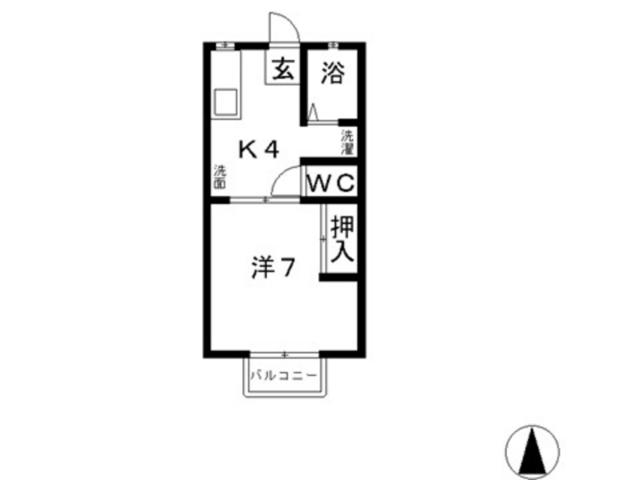 グリーンヒルズF棟(1DK/1階)の間取り写真