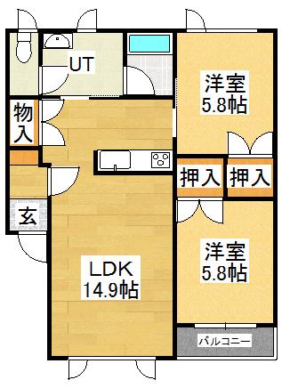 K&Kコーポラス J棟(2LDK/2階)の間取り写真