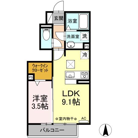 カメリア・ウサ(1LDK/1階)の間取り写真