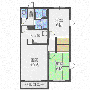 パレス杉都A(2LDK/1階)の間取り写真
