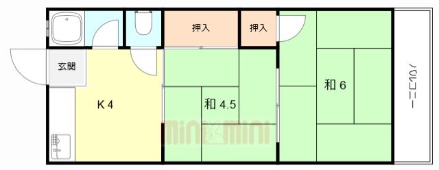 第二グリーンハウス(2K/1階)の間取り写真