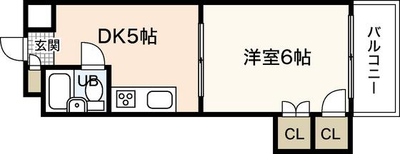 中田ビル三篠(1DK/5階)の間取り写真