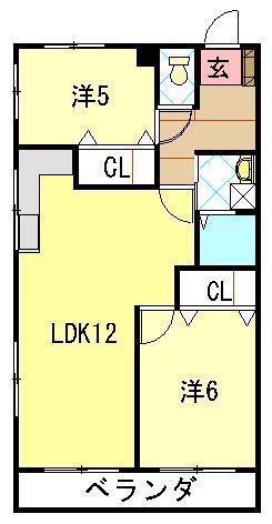 ルミエール多以良(2LDK/3階)の間取り写真