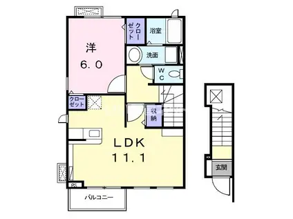 ファミール中野II(1LDK/2階)の間取り写真