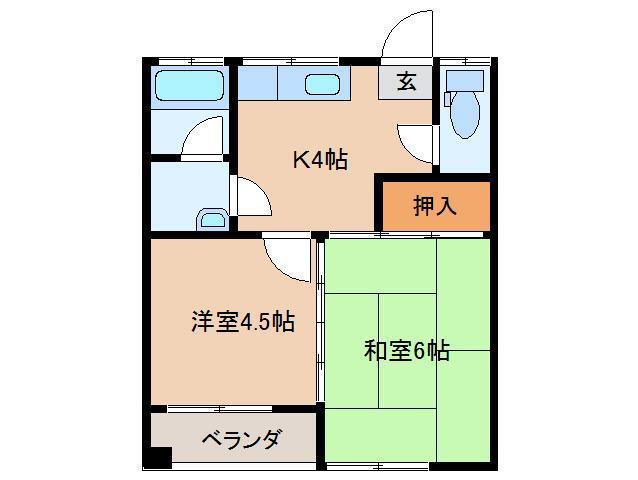 コーポ花岡(2K/2階)の間取り写真