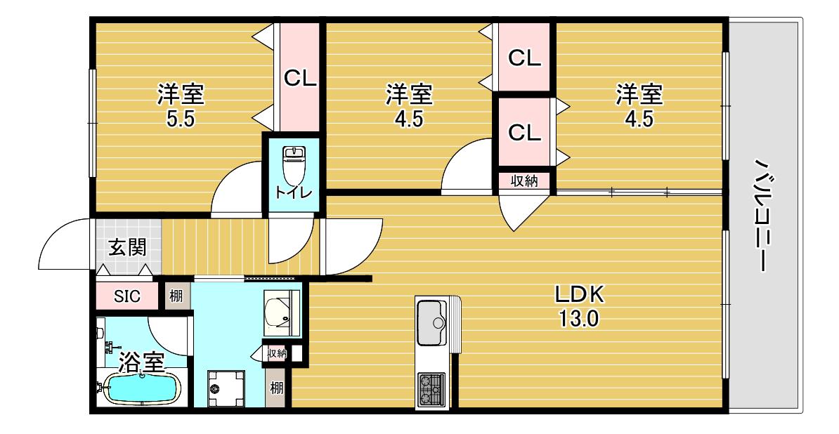プレサンスロジェ平野喜連(3LDK/7階)の間取り写真