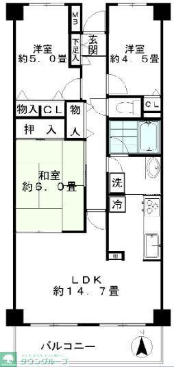 ジュネス(3LDK/4階)の間取り写真