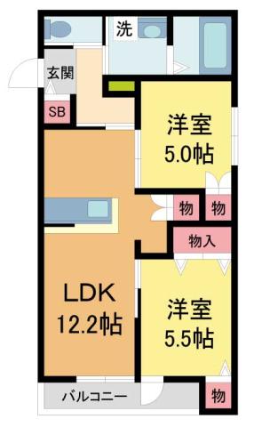 フィリアシュカ笠屋(2LDK/3階)の間取り写真