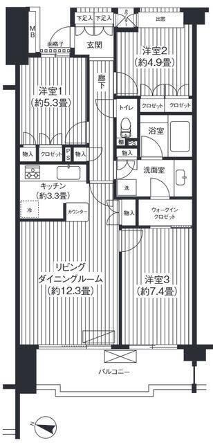 シエールグラン洋光台南公園(3LDK/3階)の間取り写真