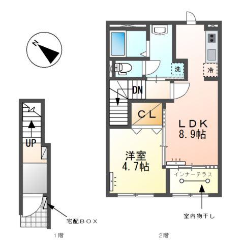 江南市野白町 アパート(1LDK/2階)の間取り写真