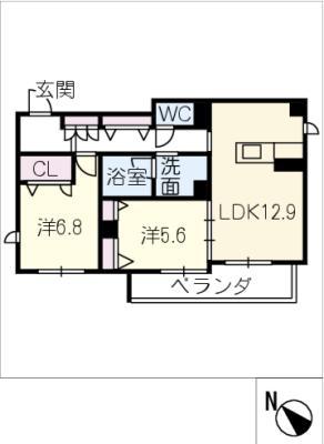 レフィシア・グリシーヌ(2LDK/3階)の間取り写真