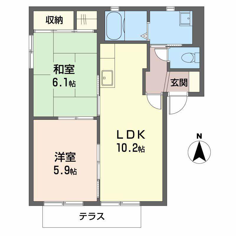 エフ・メゾン A・B(2LDK/1階)の間取り写真