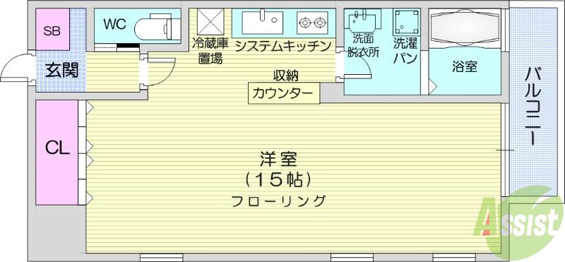 ヴィアーレ勾当台Ⅱ(ワンルーム/6階)の間取り写真