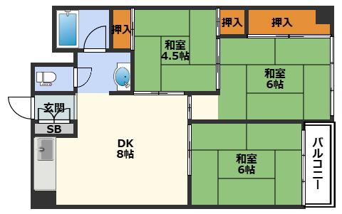 高倉第三コーポ(3DK/10階)の間取り写真