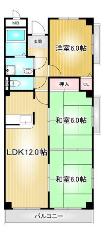 グランドヒルズ小碓7番館(3LDK/5階)の間取り写真