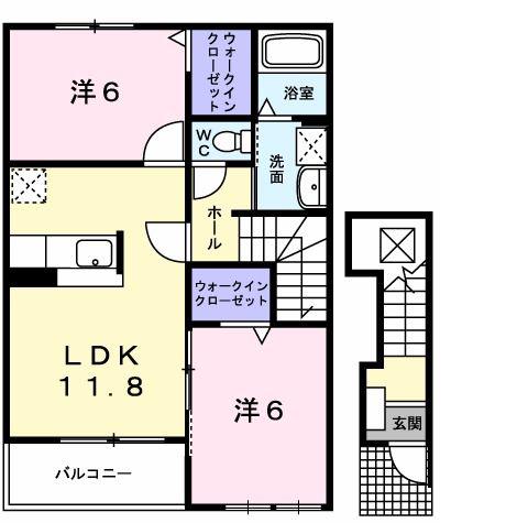 アンソレイエ V(2LDK/2階)の間取り写真