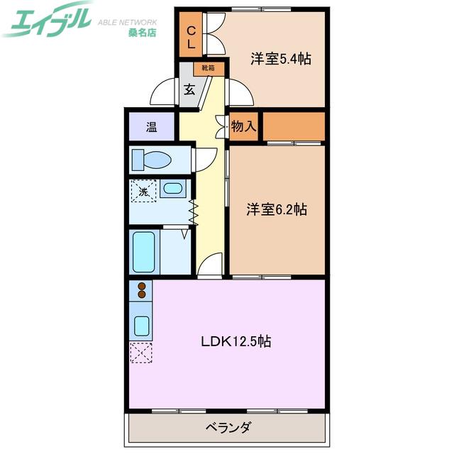 カーサブルーノ(2LDK/4階)の間取り写真