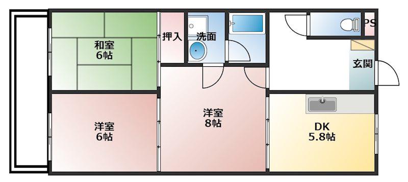 アベニュー布瀬(3DK/3階)の間取り写真