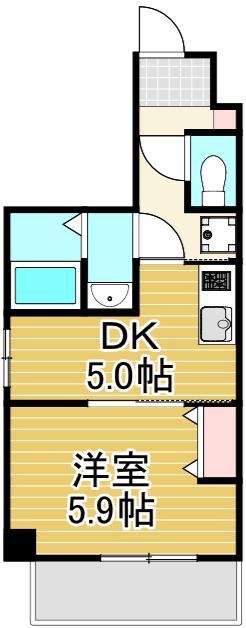 アーバハイツ六町環七北通(1DK/2階)の間取り写真
