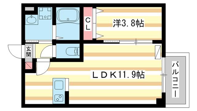 ジーメゾン大和郡山ルクディ(1LDK/2階)の間取り写真