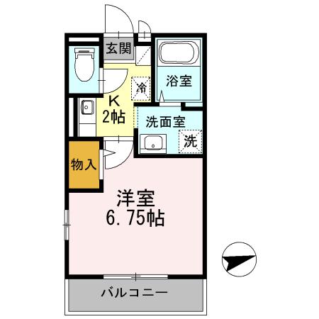 フローラハイム(1K/2階)の間取り写真