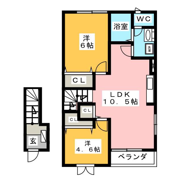 ル・レーヴ A(2LDK/2階)の間取り写真