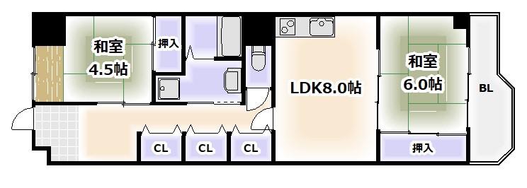 あべのベルタ(2LDK/9階)の間取り写真