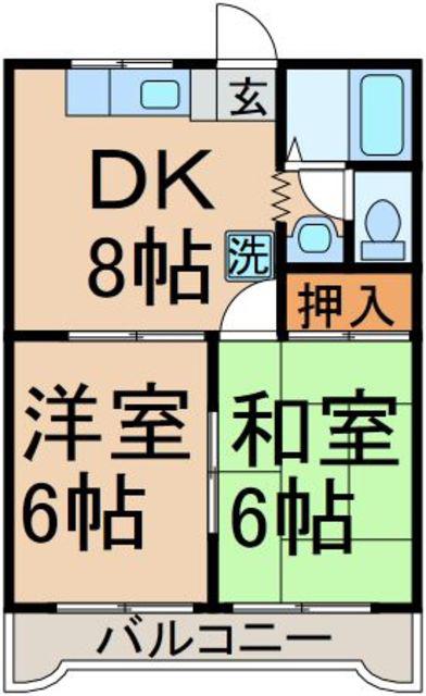 ピューラホリエ(2DK/1階)の間取り写真