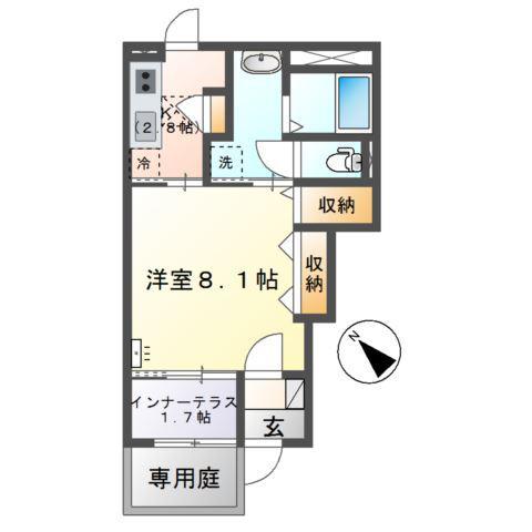 ルトゥール野村(1K/1階)の間取り写真