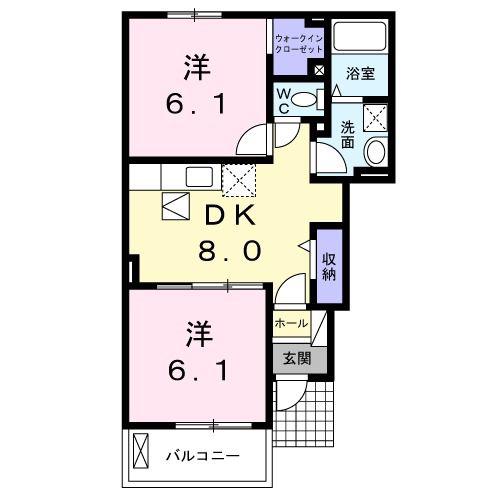 アルカンシェルB(2DK/1階)の間取り写真