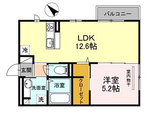 ヴァンベール I棟(1LDK/2階)の間取り写真