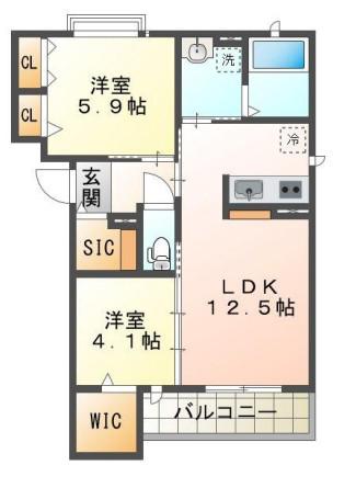 A-CUBE(2LDK/2階)の間取り写真
