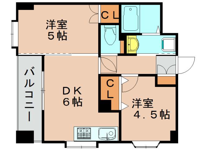 ソレアード箱崎駅東(2DK/4階)の間取り写真