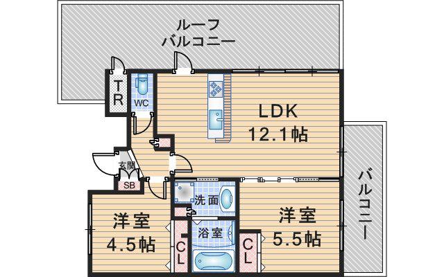 ブリエヴェール北桜塚(2LDK/5階)の間取り写真