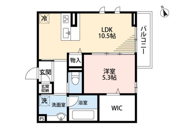 D-ROOM中筋 II棟(1LDK/3階)の間取り写真