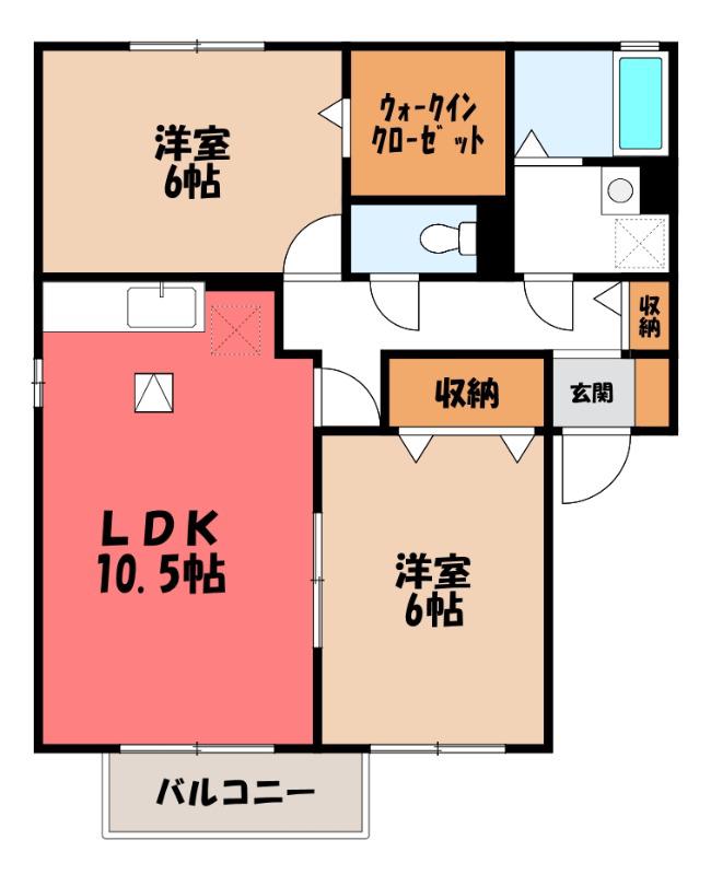 メルベーユB(2LDK/1階)の間取り写真