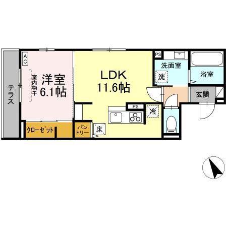 DーROOM すいせん通(1LDK/1階)の間取り写真
