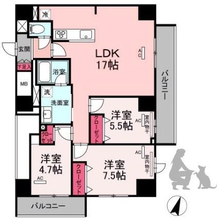 SUNRESIDENCE泊(3LDK/8階)の間取り写真