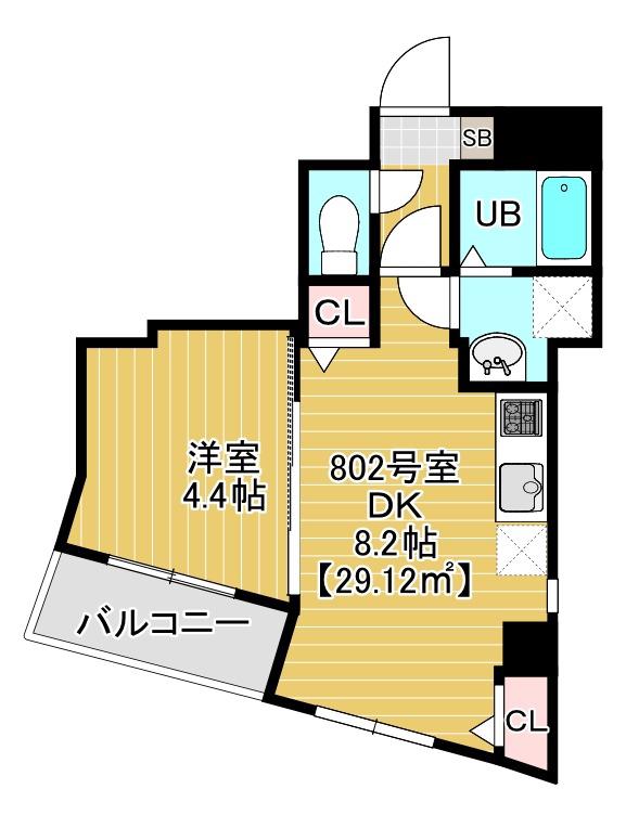 AURORO(1DK/8階)の間取り写真