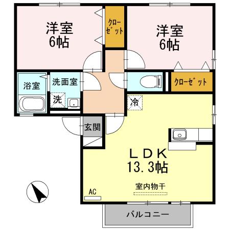 グレイス C棟(2LDK/2階)の間取り写真