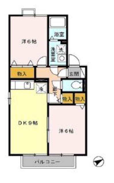 アミューズB(2DK/2階)の間取り写真