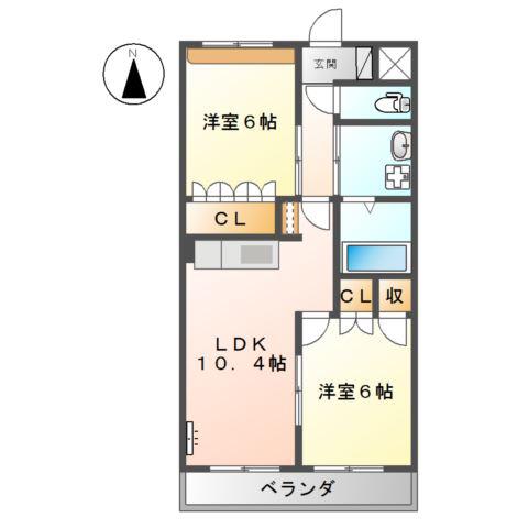 フィールリバーヒルズII(2LDK/2階)の間取り写真