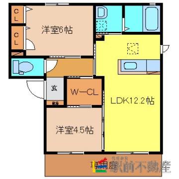 プロムナード B棟(2LDK/2階)の間取り写真